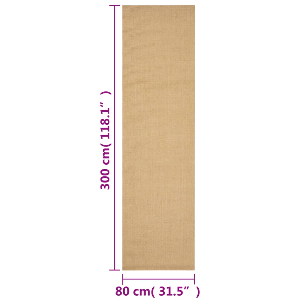 vidaXL Alfombra de sisal natural 80x300 cm