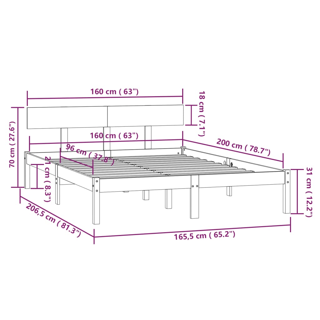 vidaXL Estructura cama sin colchón madera maciza marrón miel 160x200cm