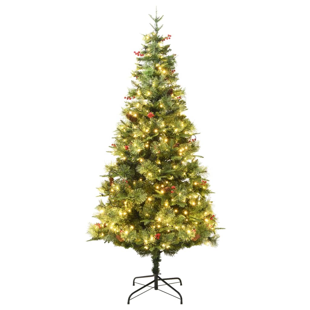 vidaXL Árbol de Navidad con luces y piñas PVC PE verde 195 cm