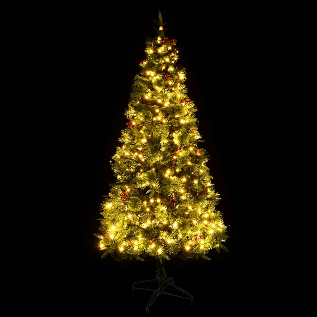 vidaXL Árbol de Navidad con luces y piñas PVC PE verde 195 cm