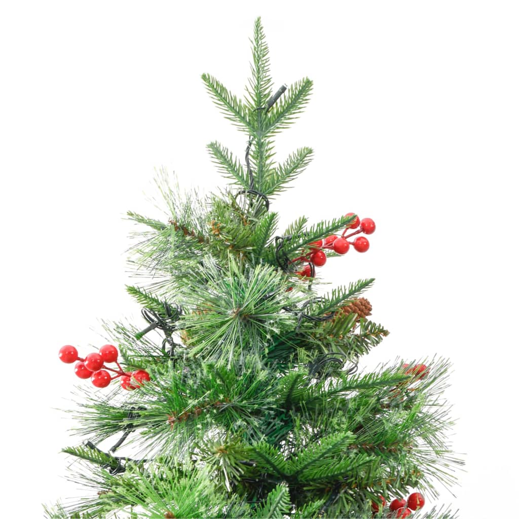 vidaXL Árbol de Navidad con luces y piñas PVC PE verde 195 cm