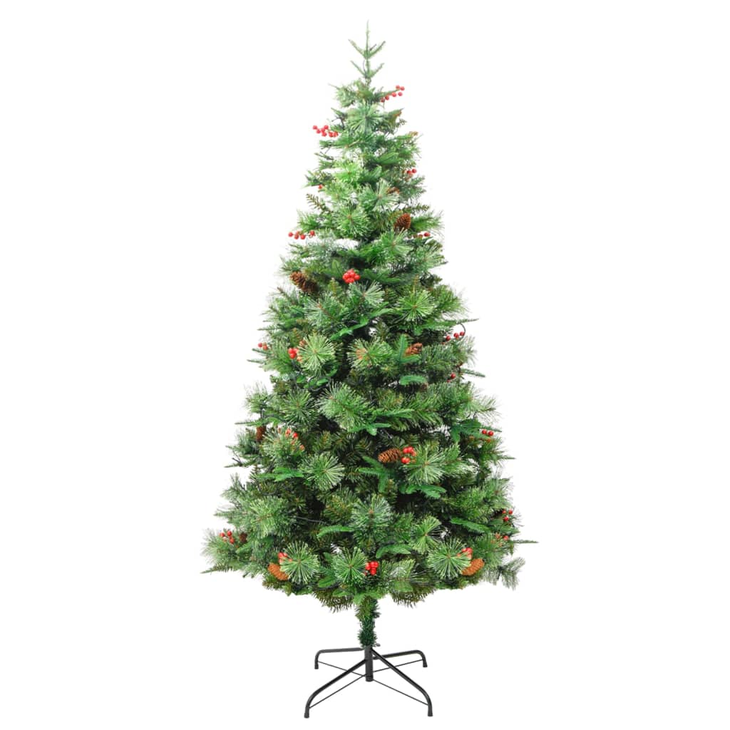vidaXL Árbol de Navidad con luces y piñas PVC PE verde 225 cm