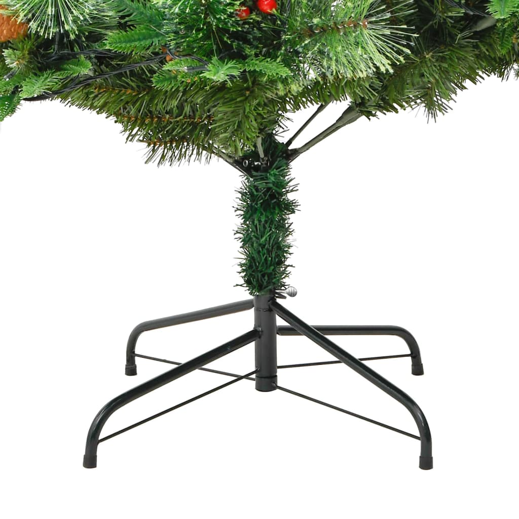 vidaXL Árbol de Navidad con luces y piñas PVC PE verde 225 cm