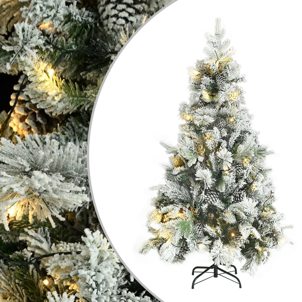 vidaXL Árbol de Navidad con nieve, luces LED y piñas PVC y PE 195 cm