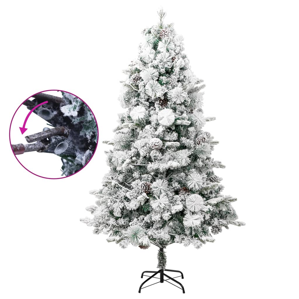 vidaXL Árbol de Navidad con nieve, luces LED y piñas PVC y PE 225 cm