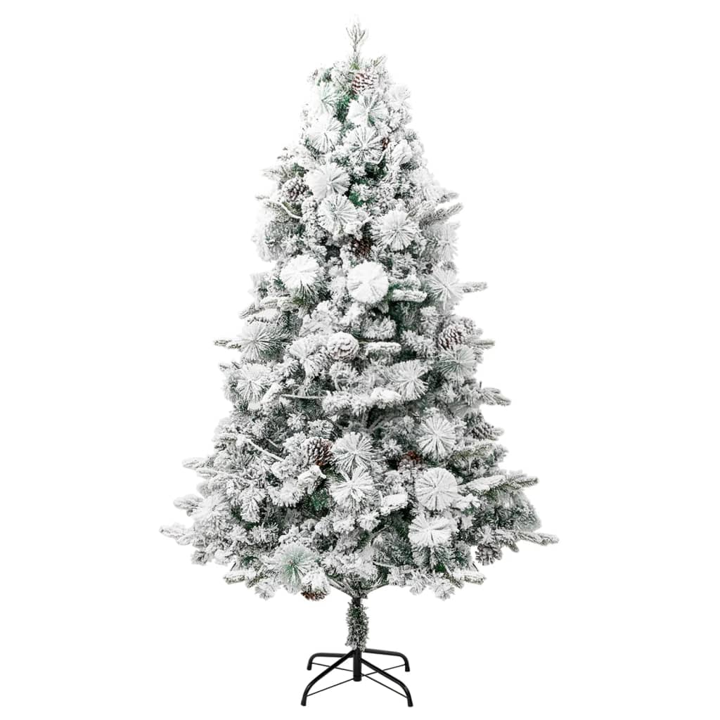 vidaXL Árbol de Navidad con nieve, luces LED y piñas PVC y PE 225 cm