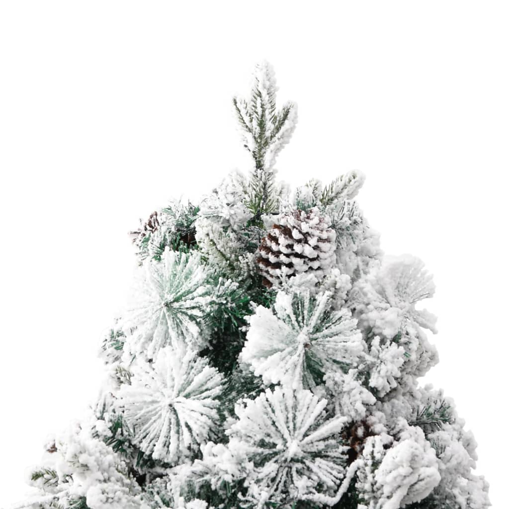 vidaXL Árbol de Navidad con nieve, luces LED y piñas PVC y PE 225 cm