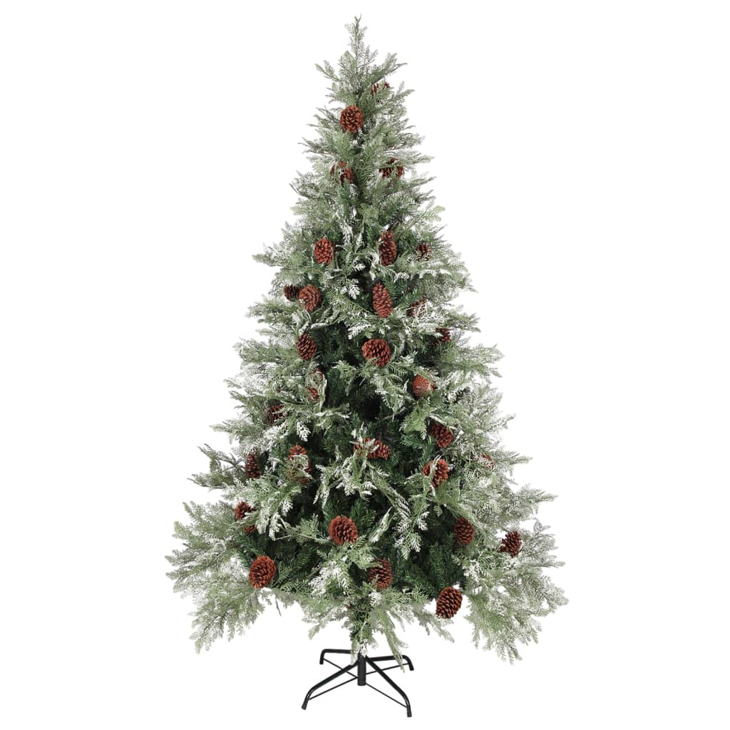 vidaXL Árbol de Navidad con luces y piñas PVC PE verde y blanco 195 cm