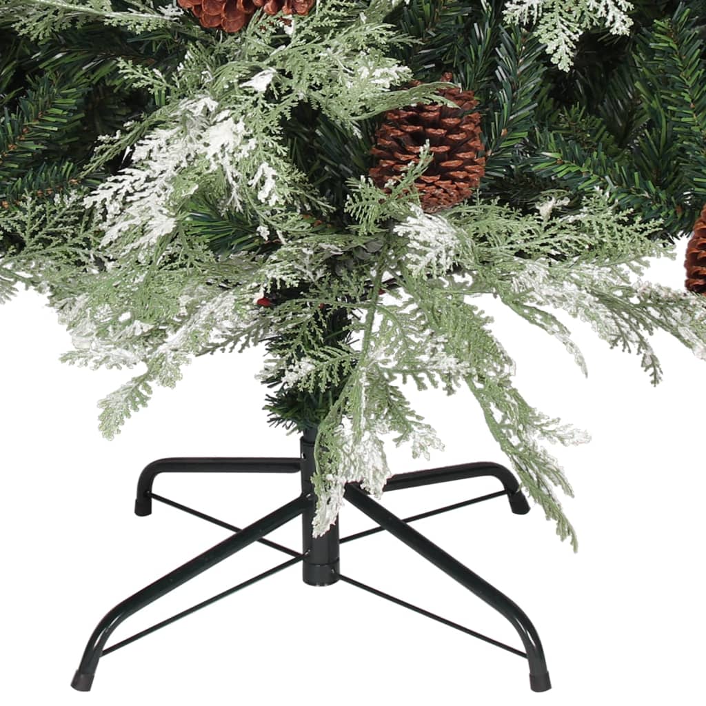 vidaXL Árbol de Navidad con luces y piñas PVC PE verde y blanco 195 cm