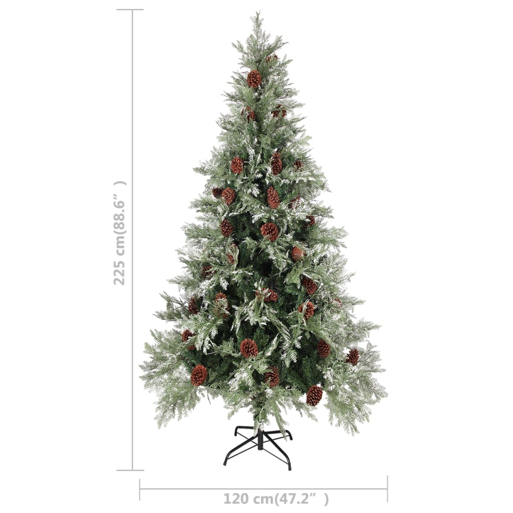 vidaXL Árbol de Navidad con luces y piñas PVC PE verde y blanco 225 cm