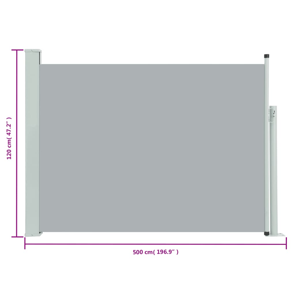 vidaXL Toldo lateral retráctil de jardín gris 117x500 cm