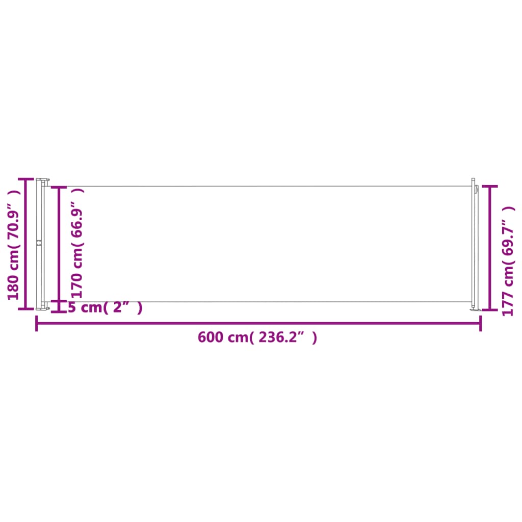 vidaXL Toldo lateral retráctil de jardín marrón 180x600 cm