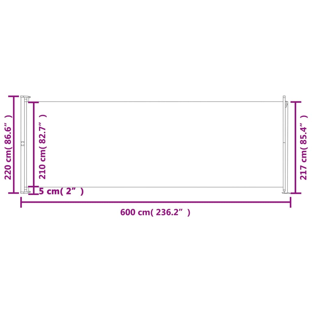 vidaXL Toldo lateral retráctil para patio crema 220x600 cm