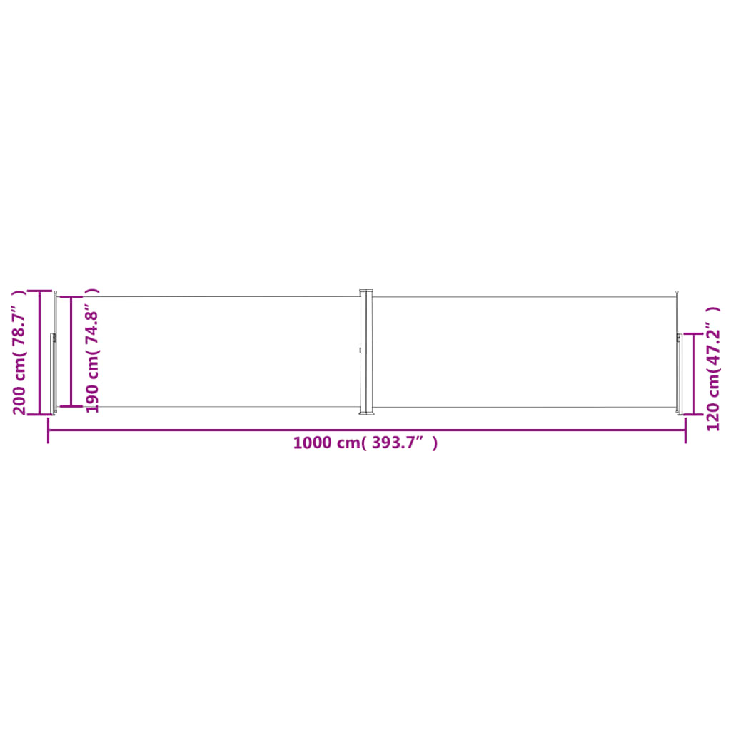 vidaXL Toldo lateral retráctil marrón 200x1000 cm