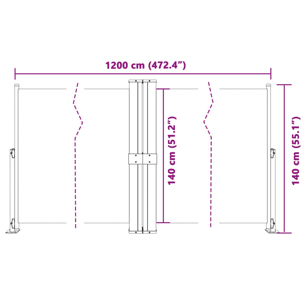 vidaXL Toldo lateral retráctil negro 140x1200 cm