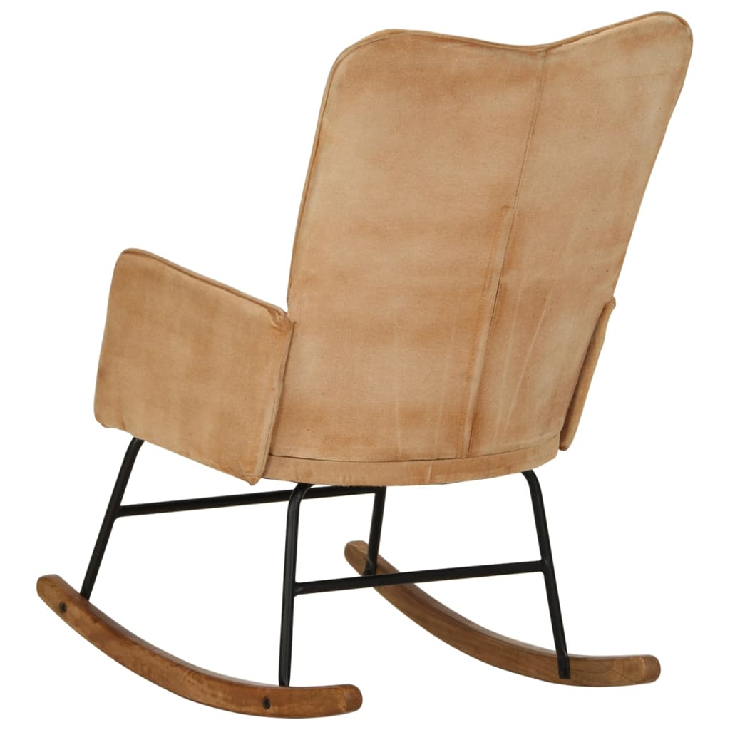 vidaXL Silla mecedora de lona vintage color crema