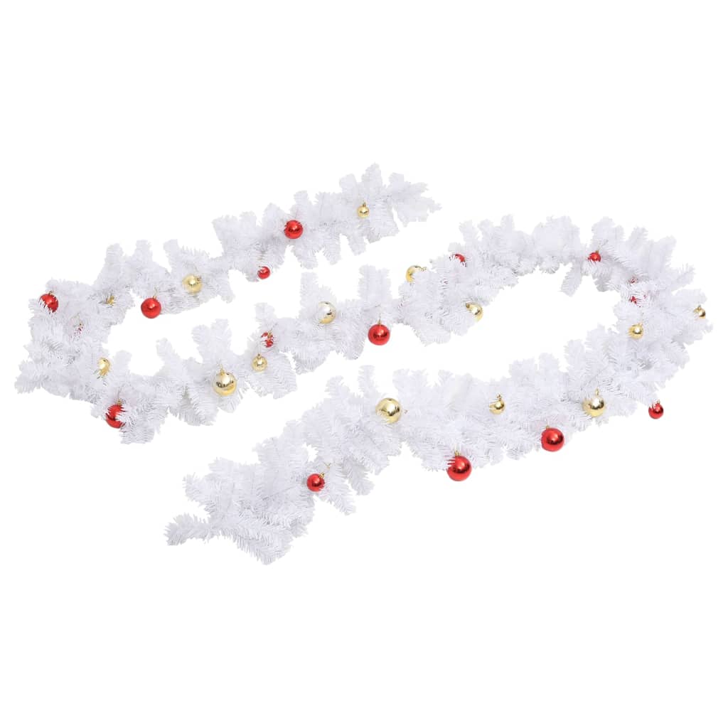 vidaXL Guirnalda de Navidad decorada con bolas blanco 5 m