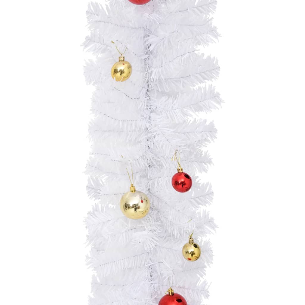 vidaXL Guirnalda de Navidad decorada con bolas blanco 5 m