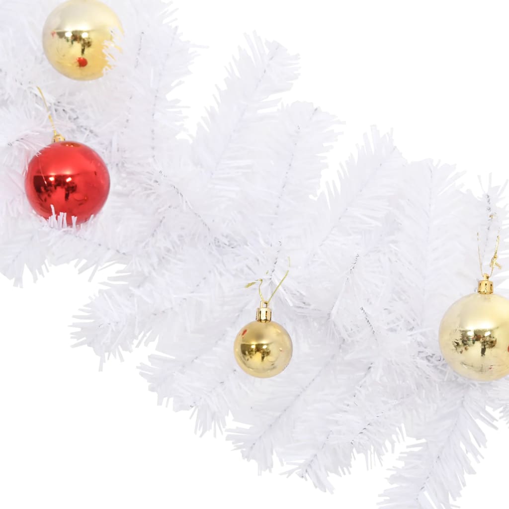 vidaXL Guirnalda de Navidad decorada con bolas blanco 5 m