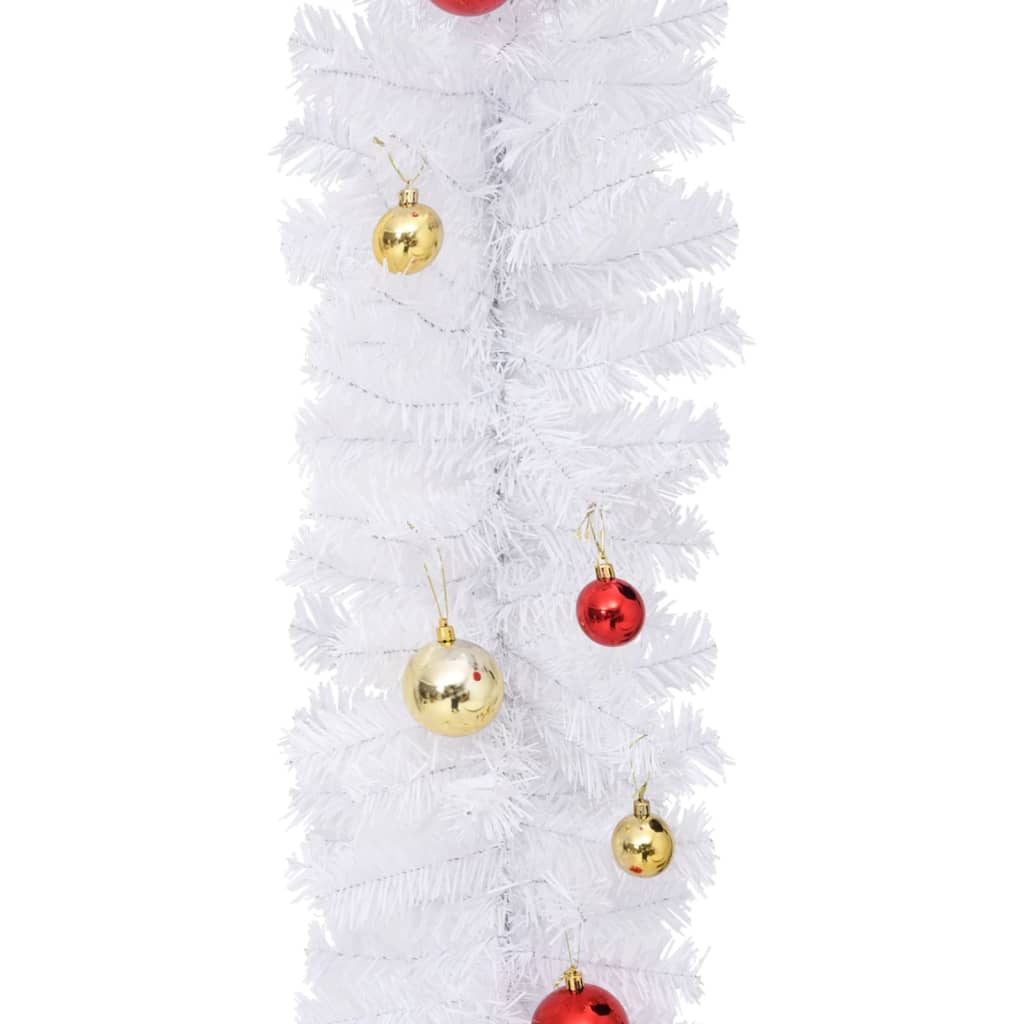 vidaXL Guirnalda de Navidad decorada con bolas blanco 10 m