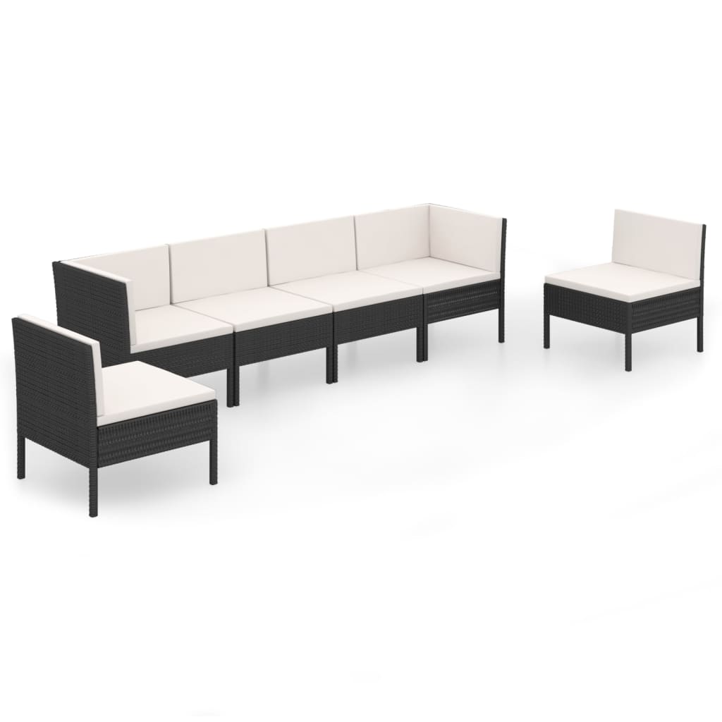 vidaXL Set de muebles de jardín 6 pzas y cojines ratán sintético negro