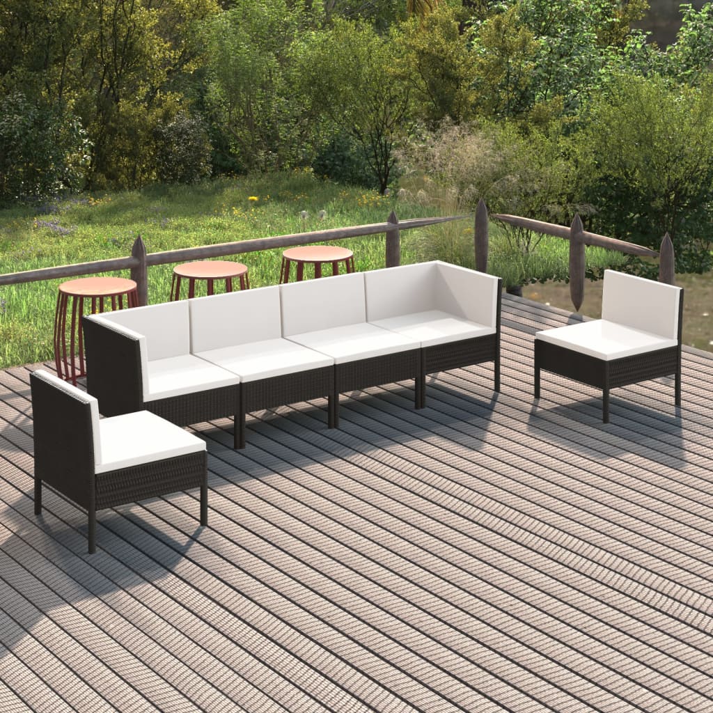 vidaXL Set de muebles de jardín 6 pzas y cojines ratán sintético negro