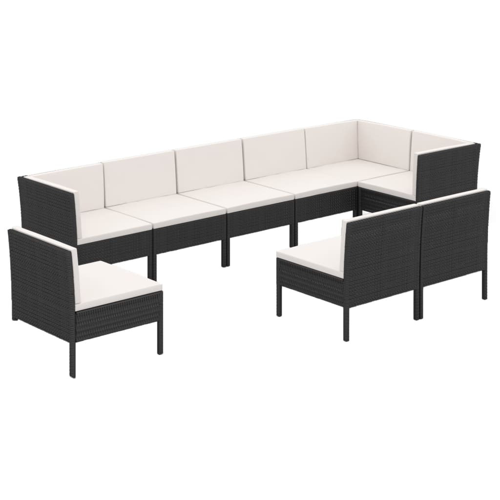 vidaXL Set de muebles de jardín 9 pzas cojines ratán sintético negro