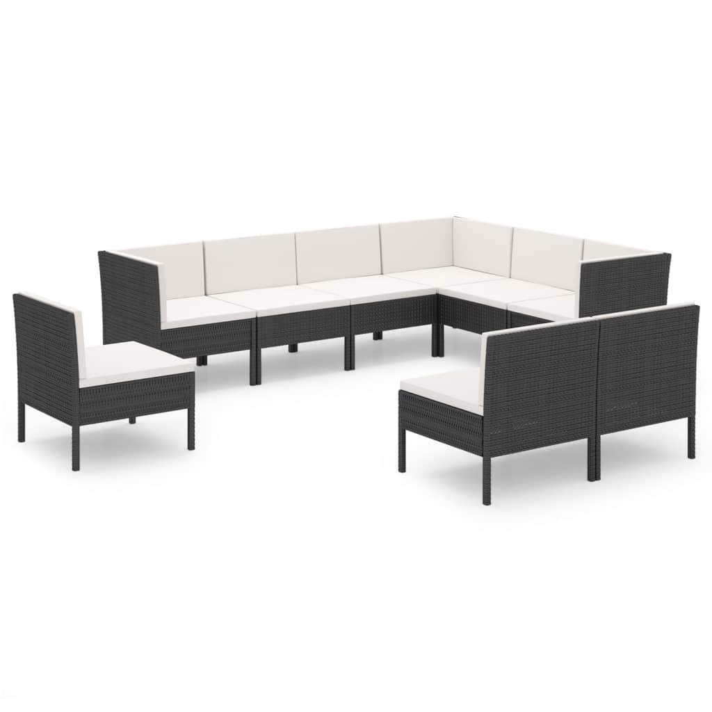 vidaXL Set de muebles de jardín 9 pzas cojines ratán sintético negro