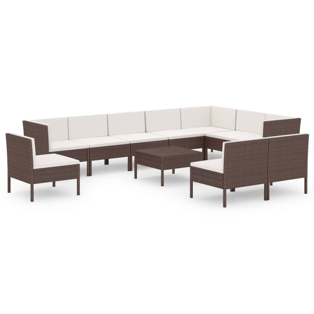 vidaXL Set muebles de jardín 11 pzas y cojines ratán sintético marrón