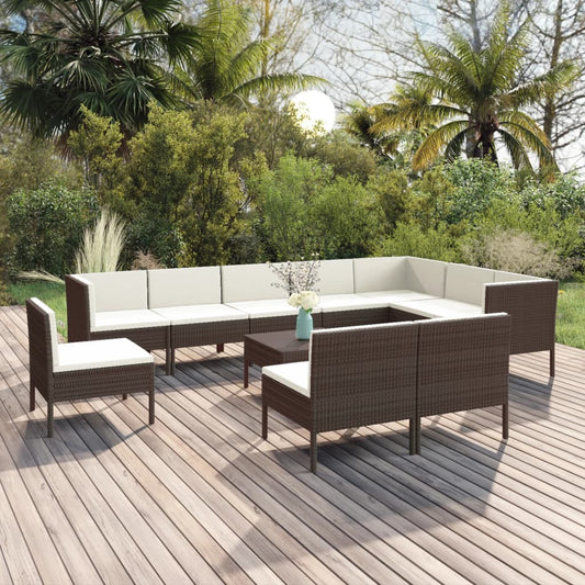 vidaXL Set muebles de jardín 11 pzas y cojines ratán sintético marrón