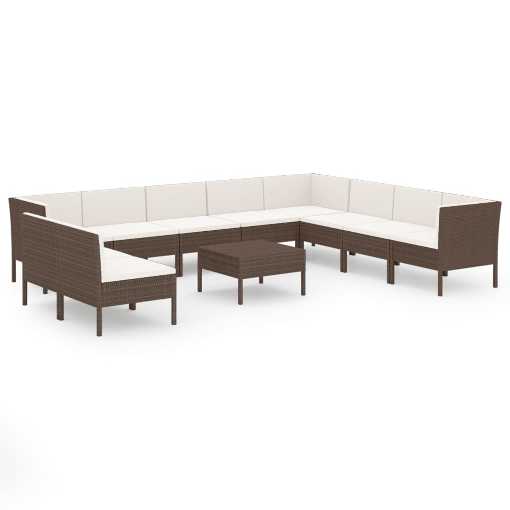 vidaXL Set muebles de jardín 11 pzas y cojines ratán sintético marrón