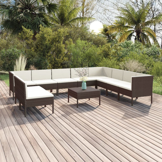 vidaXL Set muebles de jardín 11 pzas y cojines ratán sintético marrón