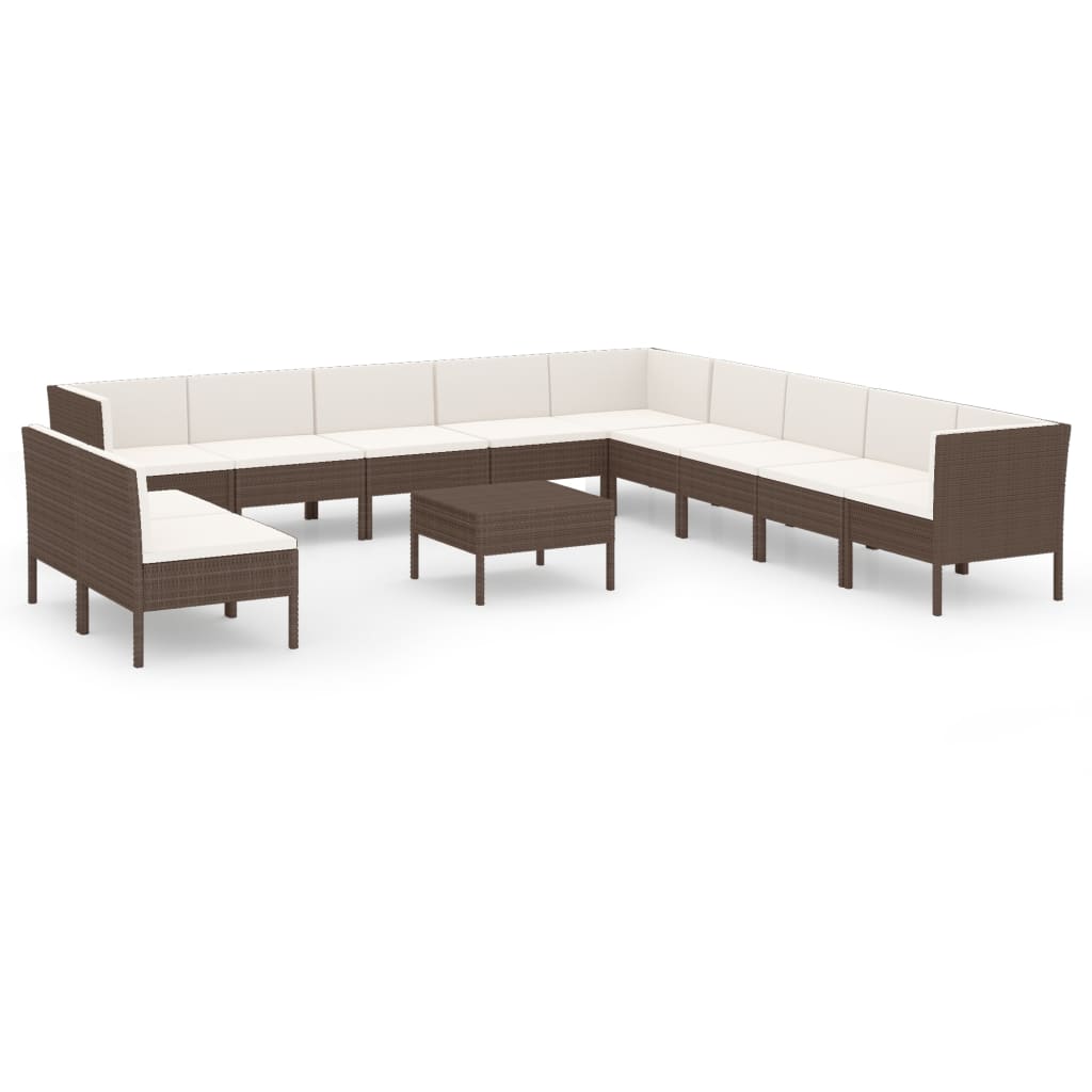 vidaXL Set muebles de jardín 12 pzas y cojines ratán sintético marrón