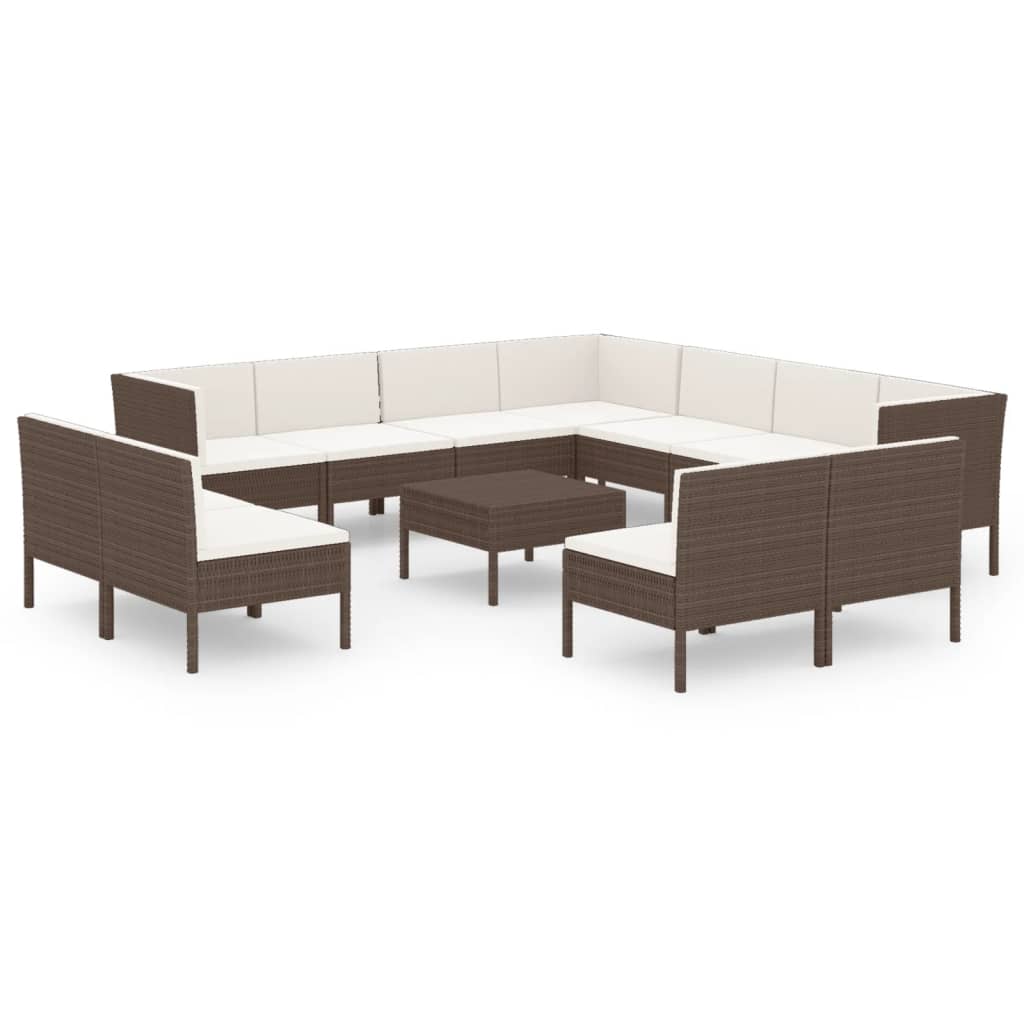 vidaXL Set muebles de jardín 12 pzas y cojines ratán sintético marrón