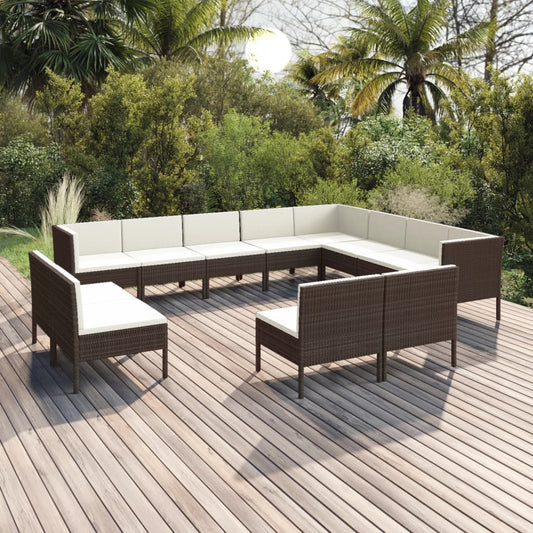 vidaXL Set muebles de jardín 12 pzas y cojines ratán sintético marrón