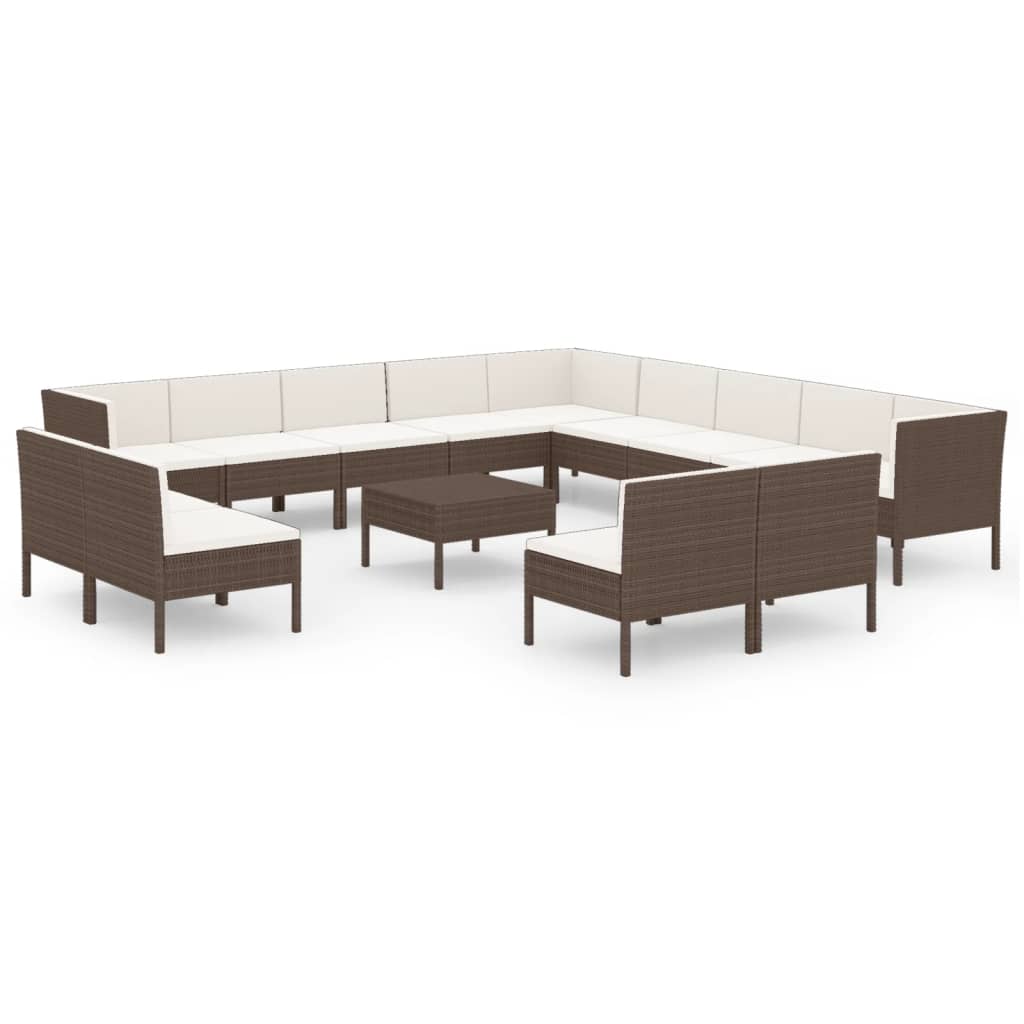 vidaXL Set muebles de jardín 14 pzas y cojines ratán sintético marrón