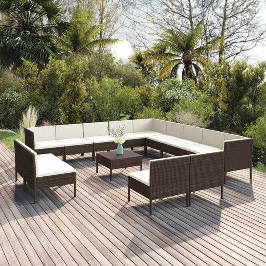 vidaXL Set muebles de jardín 14 pzas y cojines ratán sintético marrón