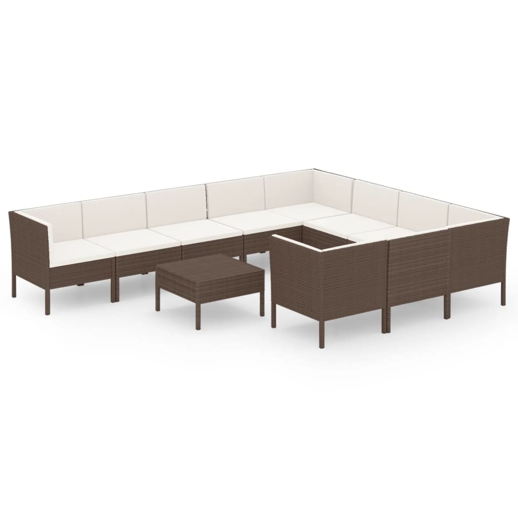 vidaXL Set muebles de jardín 11 pzas y cojines ratán sintético marrón