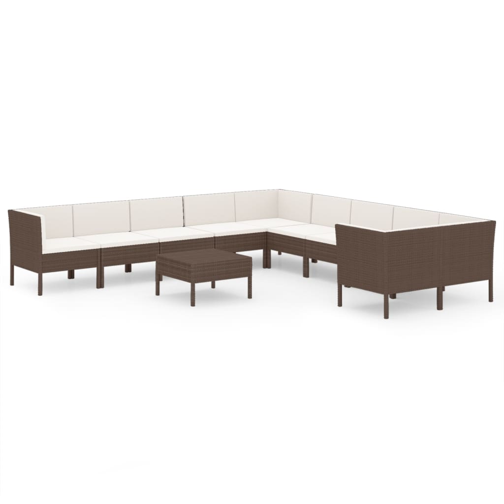 vidaXL Set muebles de jardín 11 pzas y cojines ratán sintético marrón