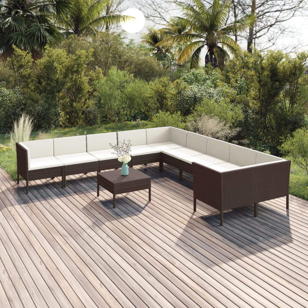 vidaXL Set muebles de jardín 11 pzas y cojines ratán sintético marrón