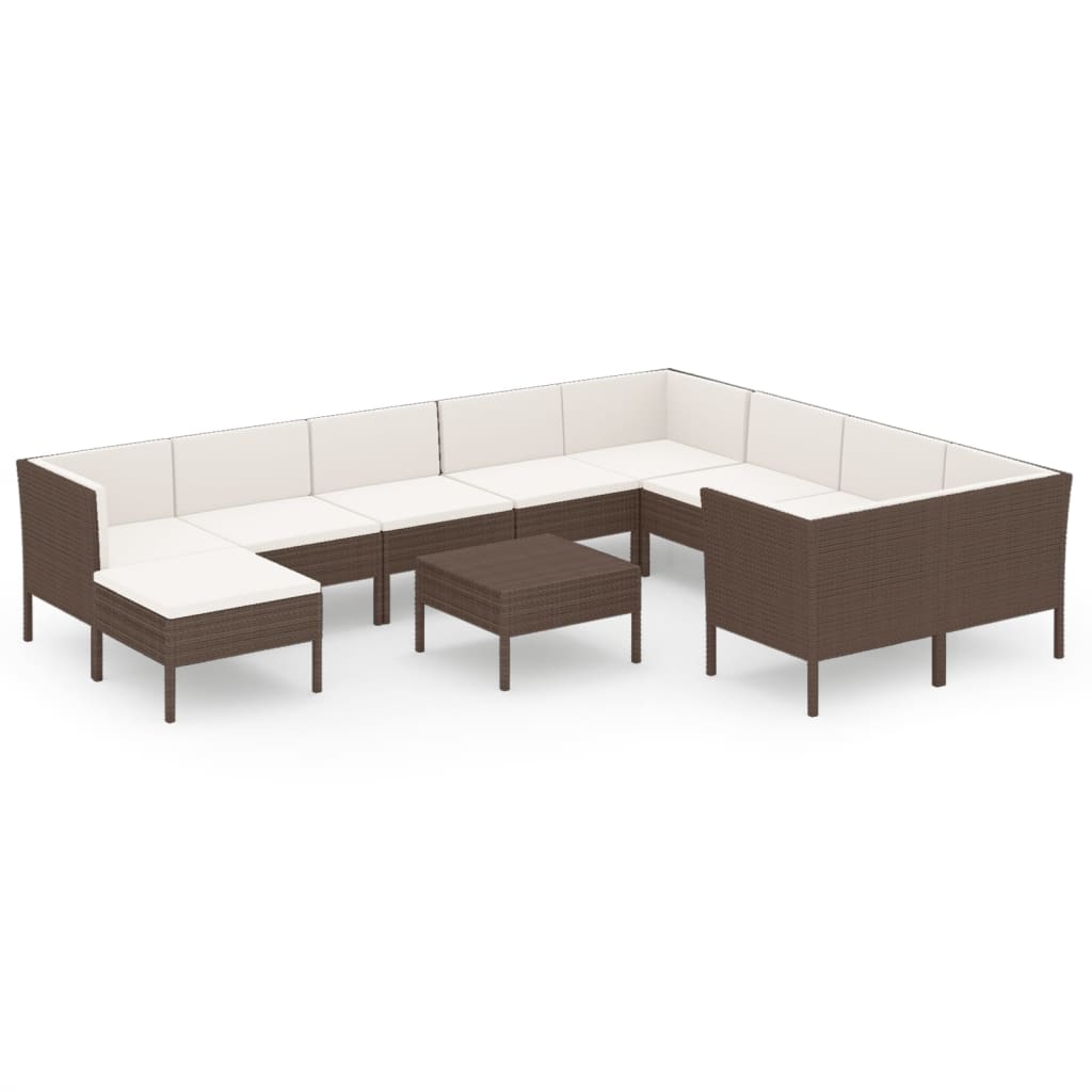 vidaXL Set muebles de jardín 11 pzas y cojines ratán sintético marrón