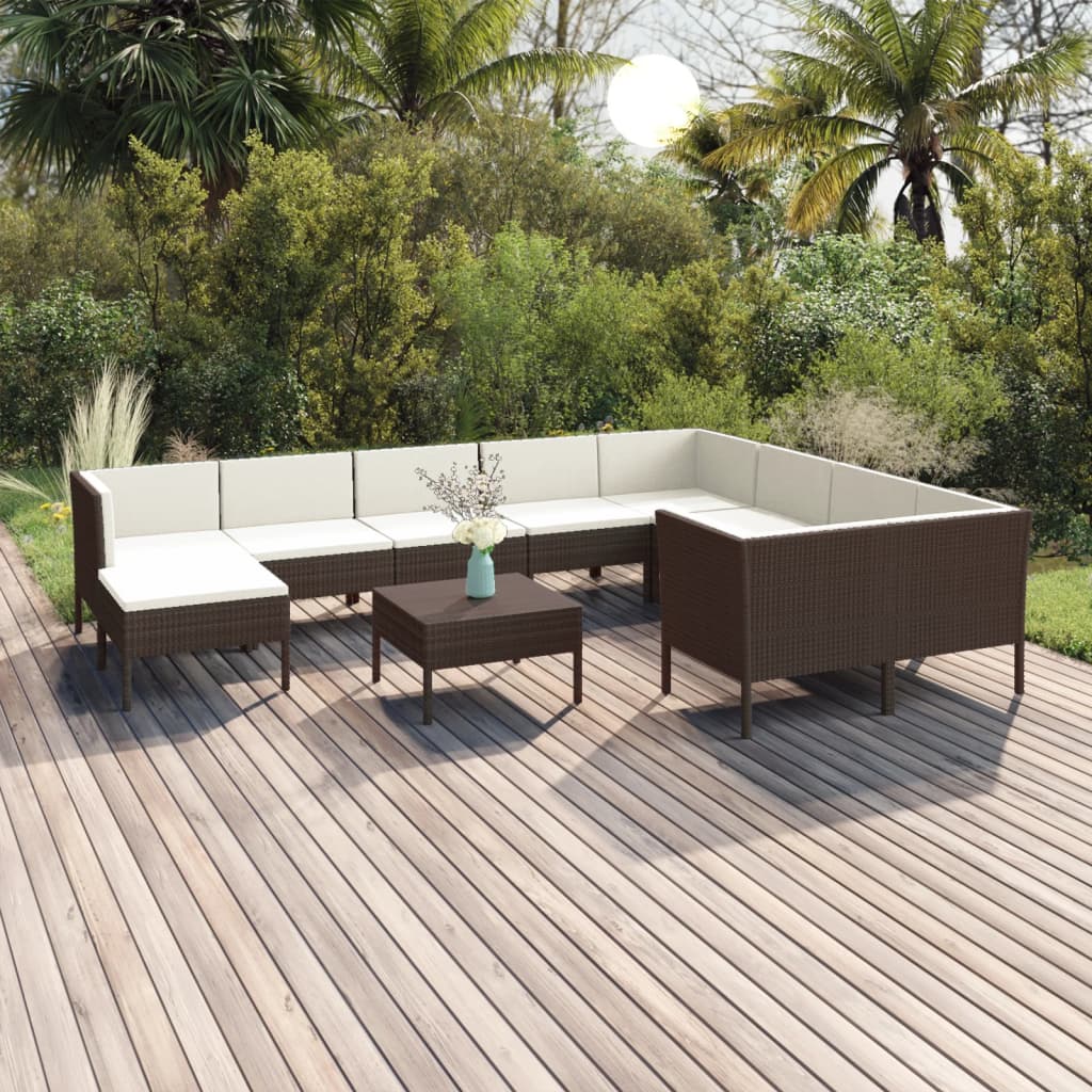 vidaXL Set muebles de jardín 11 pzas y cojines ratán sintético marrón