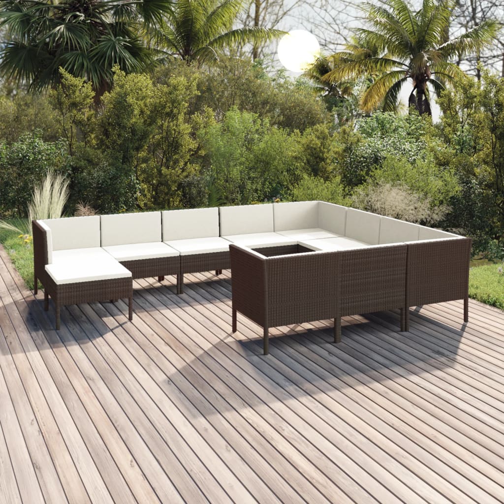 vidaXL Set muebles de jardín 11 pzas y cojines ratán sintético marrón