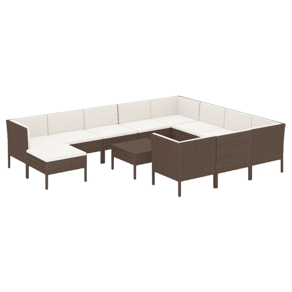 vidaXL Set muebles de jardín 12 pzas y cojines ratán sintético marrón