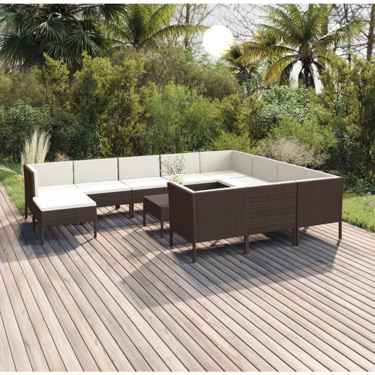 vidaXL Set muebles de jardín 12 pzas y cojines ratán sintético marrón