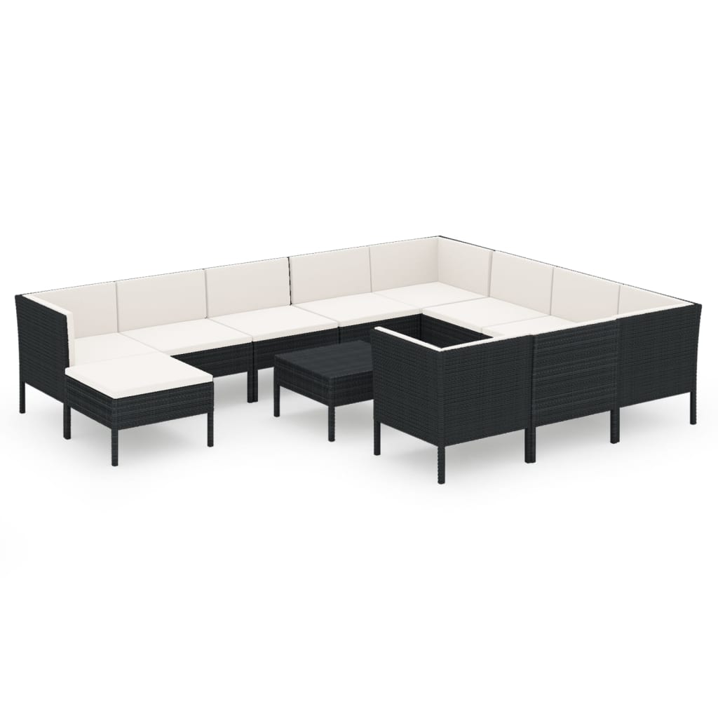 vidaXL Set muebles de jardín 12 pzas y cojines ratán sintético negro