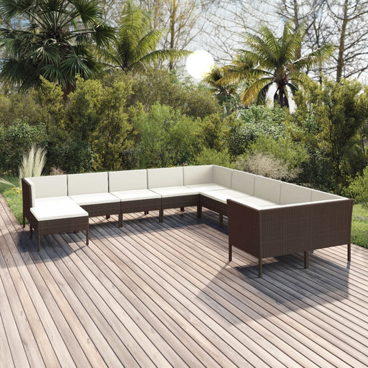 vidaXL Set muebles de jardín 11 pzas y cojines ratán sintético marrón