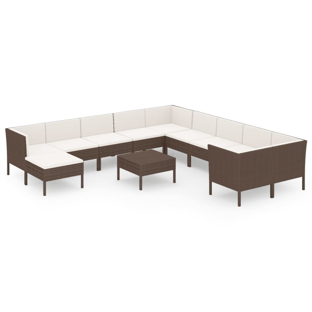 vidaXL Set muebles de jardín 12 pzas y cojines ratán sintético marrón