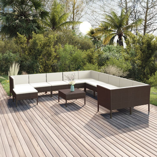 vidaXL Set muebles de jardín 12 pzas y cojines ratán sintético marrón