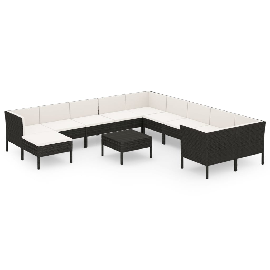 vidaXL Set muebles de jardín 12 pzas y cojines ratán sintético negro